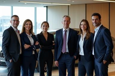 Group of executives near a corporate car